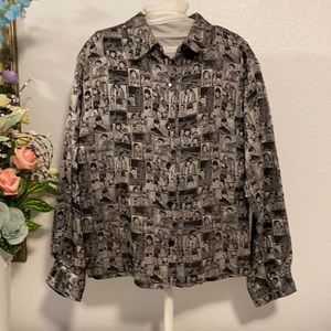 Chico’s Textured Silk Black & White Variations Top